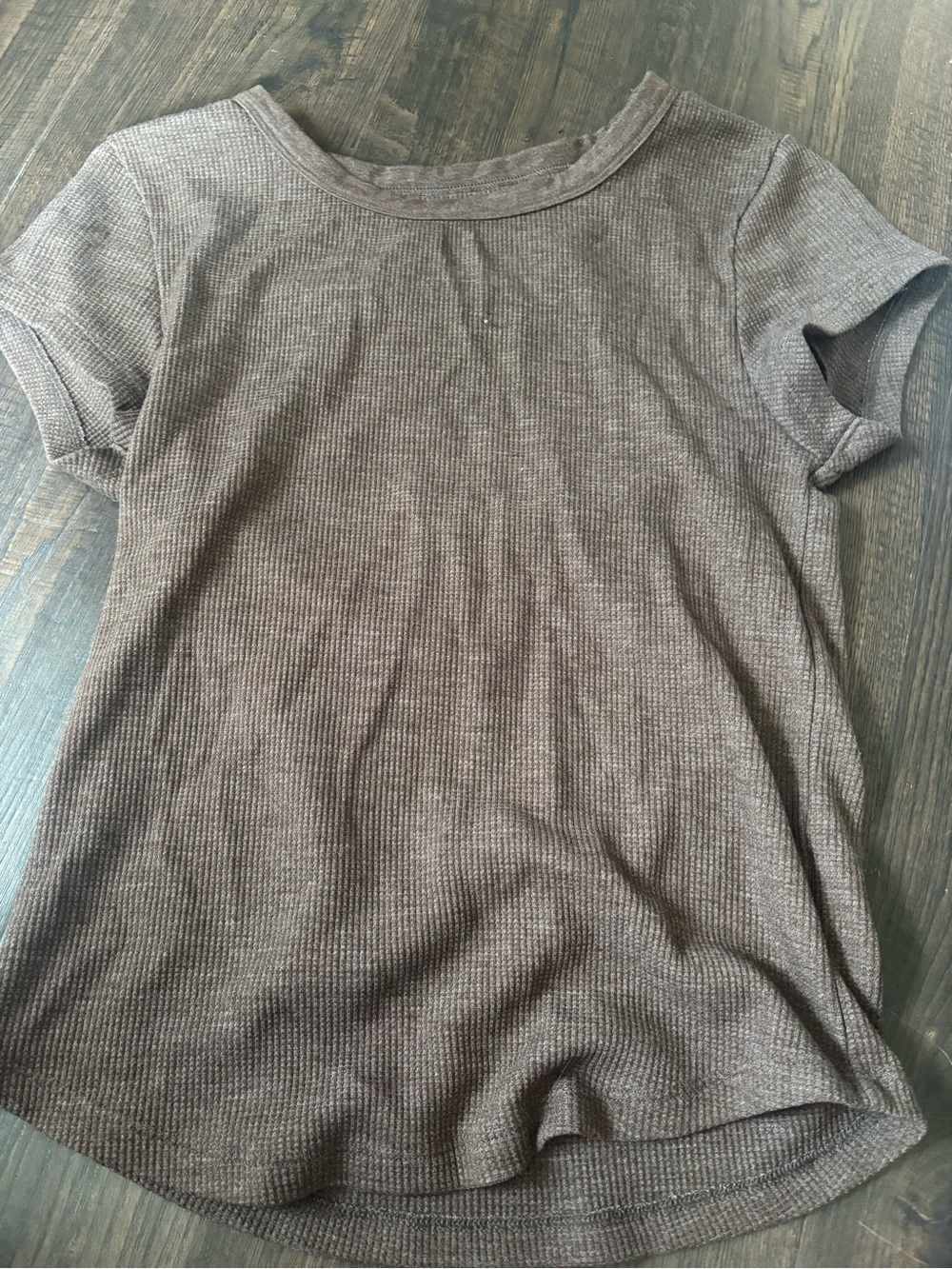 American Eagle Outfitters Ribbed Short Sleeve Top - Taupe Brown